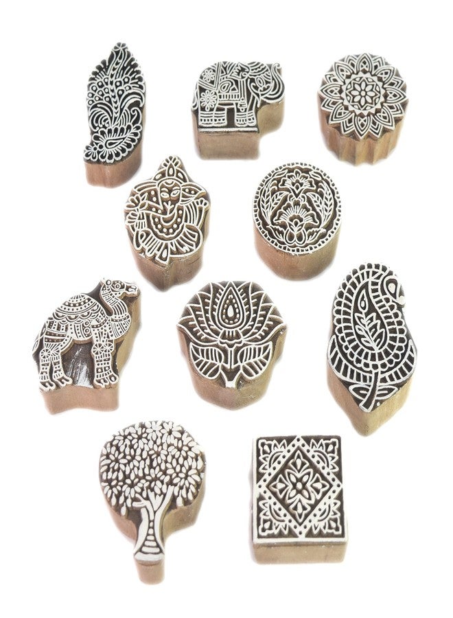 Global Art Lot of 10 Different Pattern Wooden Fabric Textile Printing Block Stamps � Handcrafted Wooden Printing Stamp � Decor Print Block i77-186 - Image 1
